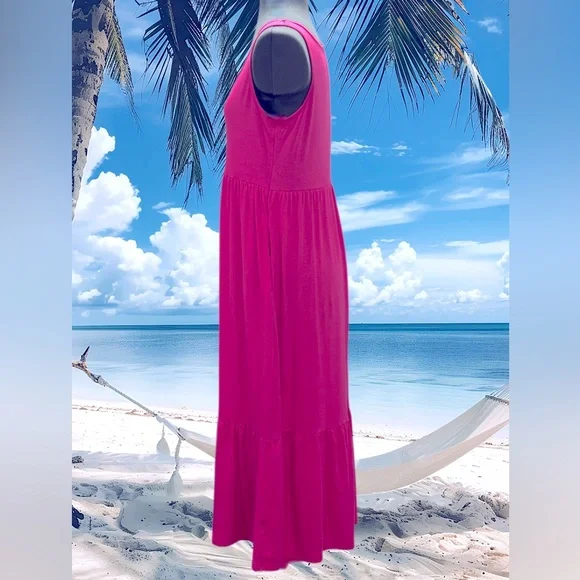 ANRABESS Pink Summer Sleeveless Crewneck A-line Sundress Size S - Picture 3 of 5